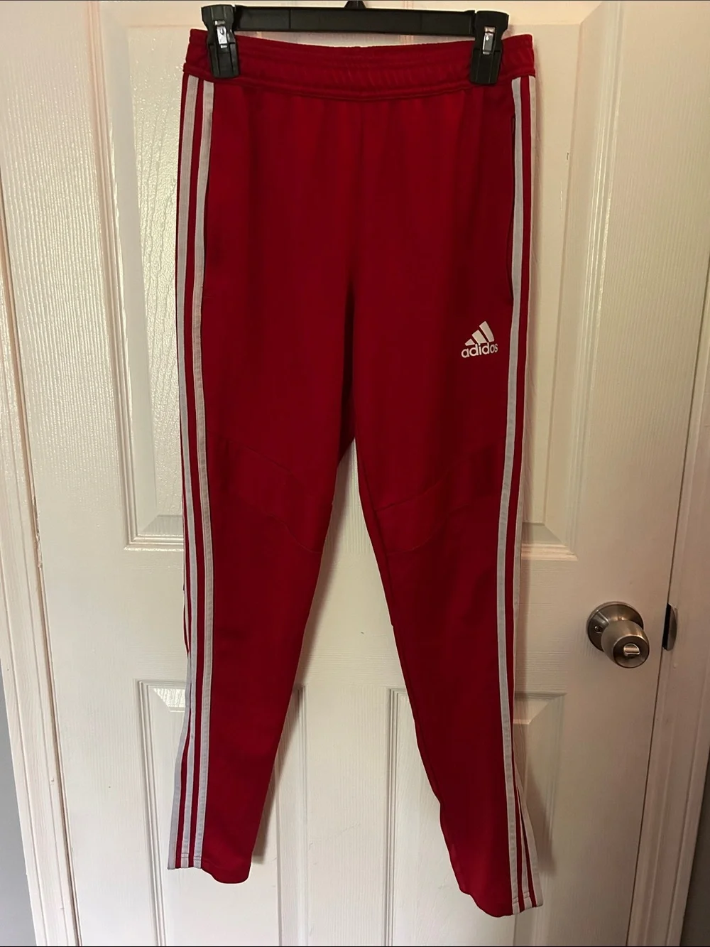 adidas Red Joggers with White Side Stripes